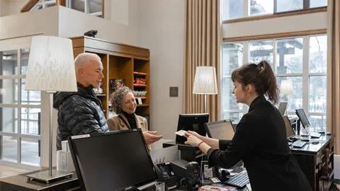 front desk helping customers out at Westin Trillium House