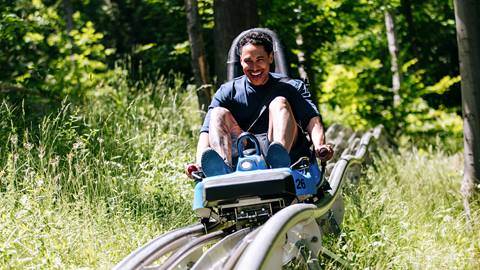 a man enjoying the Ridge Runner at Blue Mountain Resort