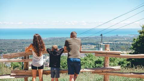 A family of father and son at the top of Blue Mountain Resort