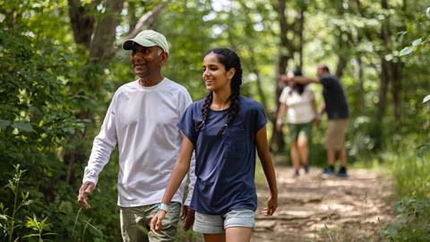 Man and women enjoying a hike