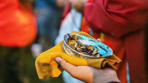someone holding a shell with tobacco in 