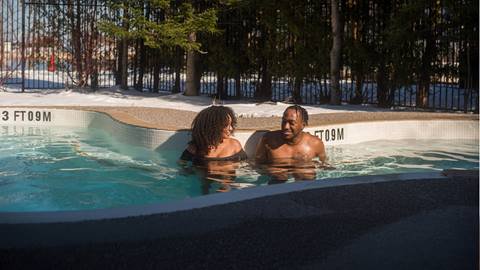 a man in a pool of water