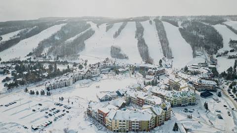 a view of a snow covered mountain