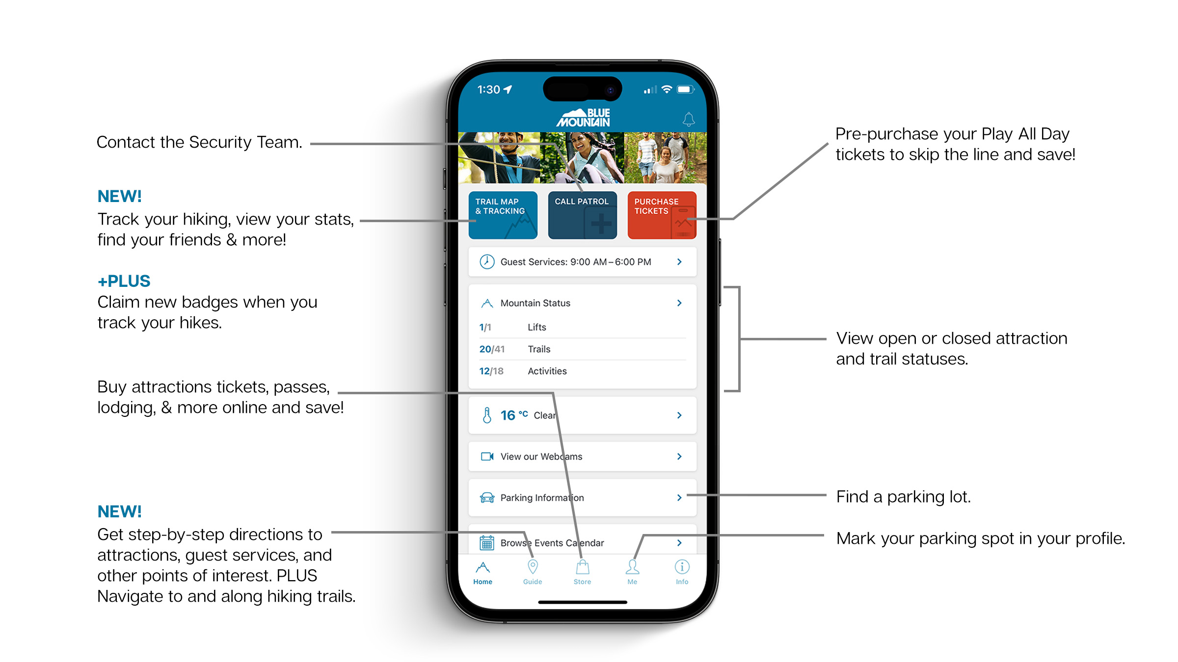 Feature Call out on Blue Mountain Resort App Homepage
