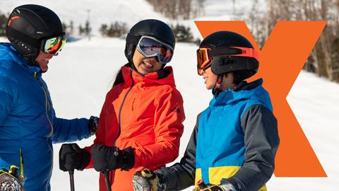 Smiling 5x7 Pass holders skiing at Blue Mountain Resort