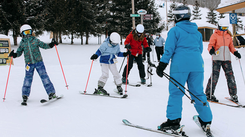 Group of new skiers in a lesson at Blue Mountain