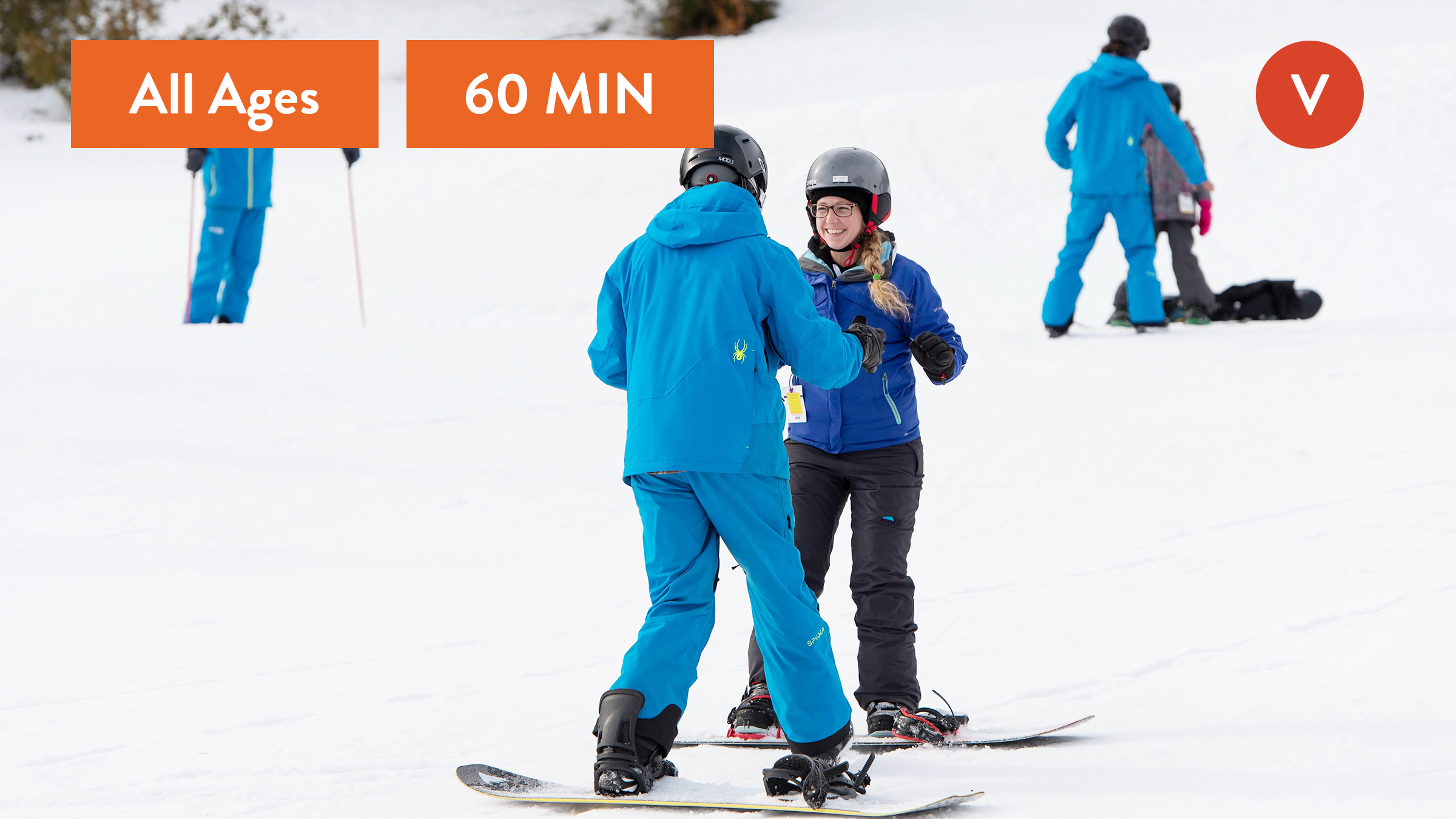 New snowboarder with instructor during Private Snowboard Lessons 60 minutes in Village Blue Mountain