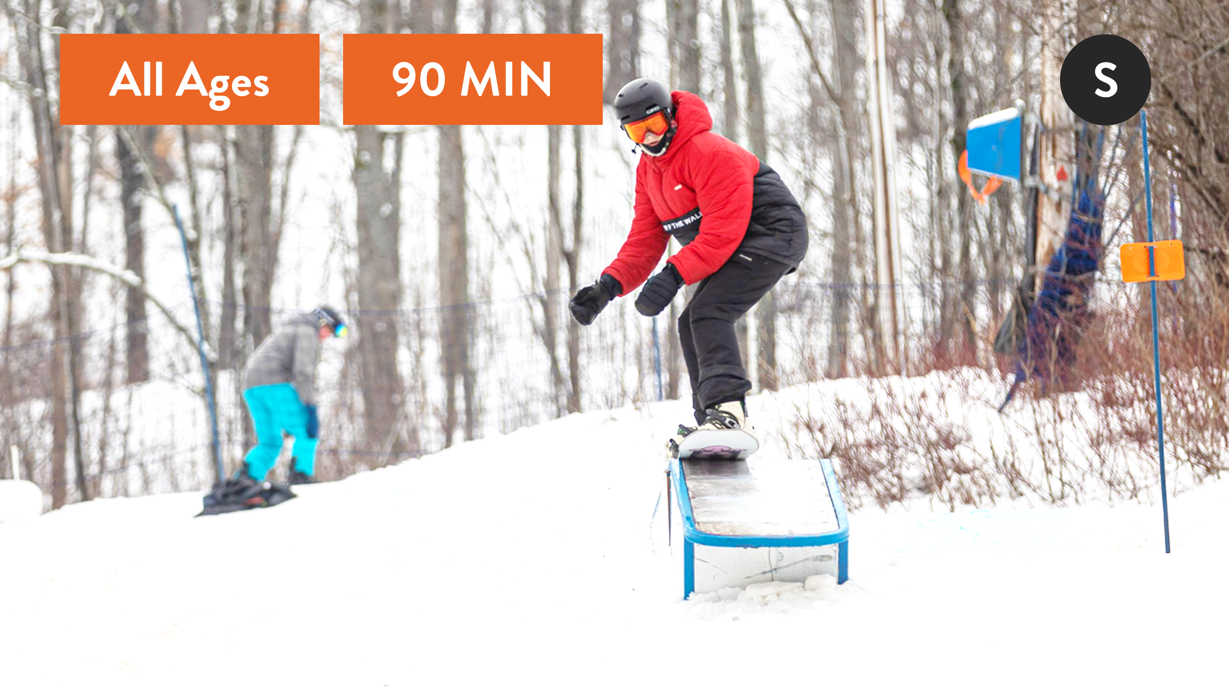 New snowboarder learning to ride rails during Private Snowboard Lessons Park South Blue Mountain
