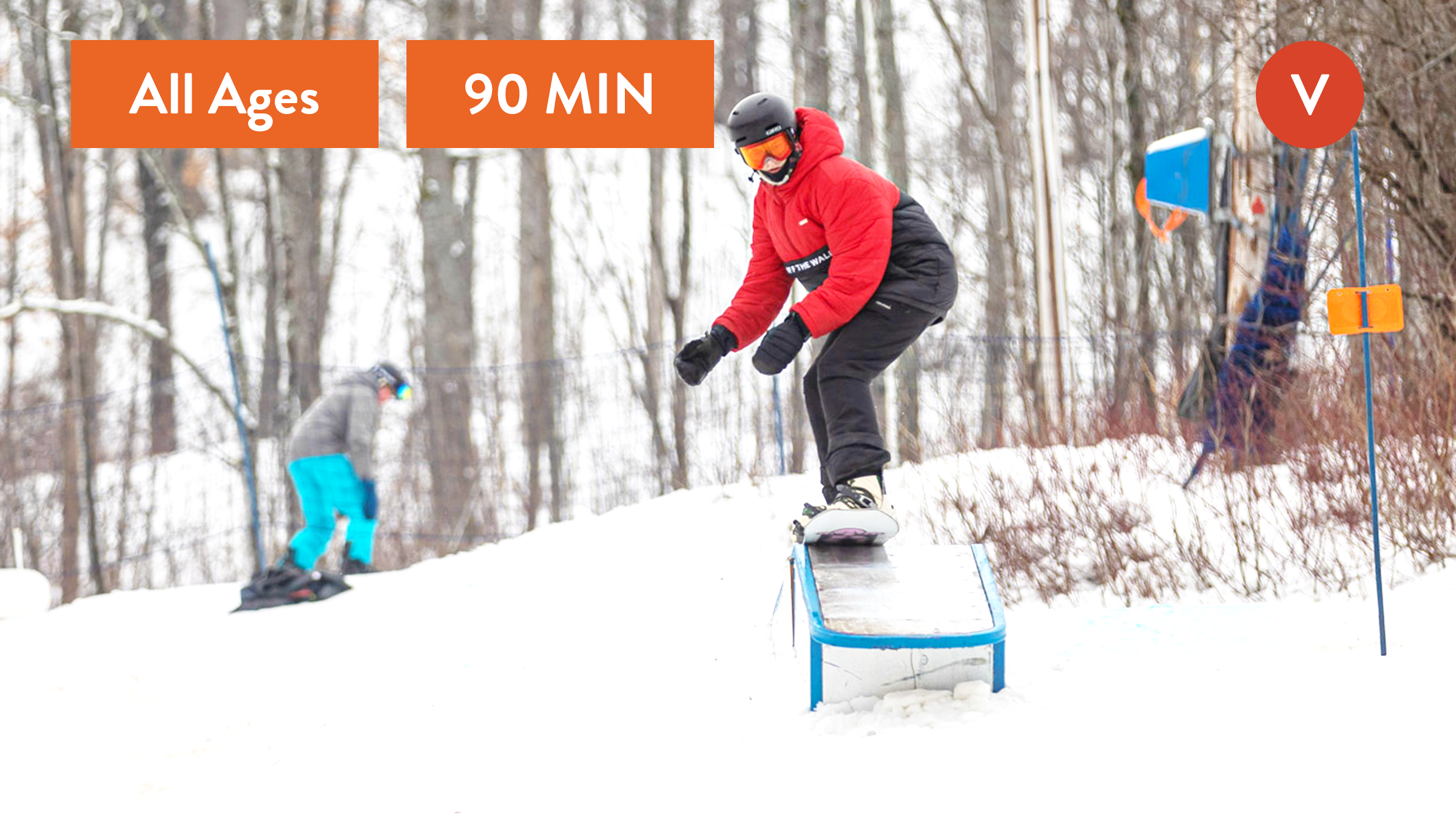 New snowboarders learning rails during Private Snowboard Lessons Park Village Blue Mountain
