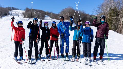 Group of learners at Blue Mountain during Teen Ski multi-week programs 