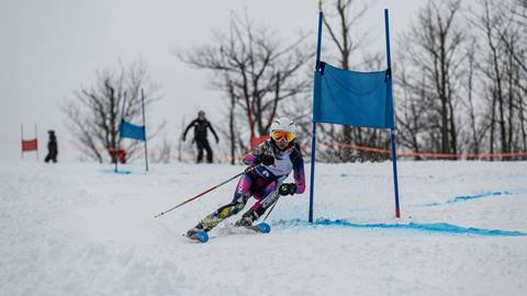 Skier racing during March Break Race Camp at Blue Mountain