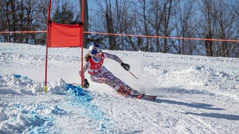 Skier racing during U14 Race Program at Blue Mountain