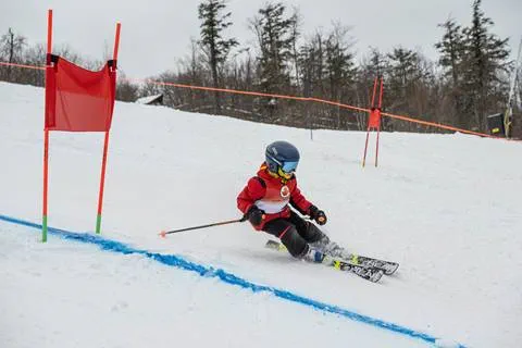 Skier racing during U8 Race Program at Blue Mountain