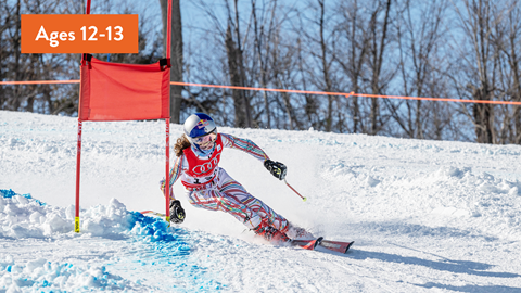 Skier riding down Blue Mountain during U14 Race Program