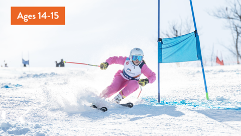 Skier going down Blue Mountain during U16 Race Program