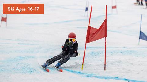 Skier going down Blue Mountain during U18 Race Program