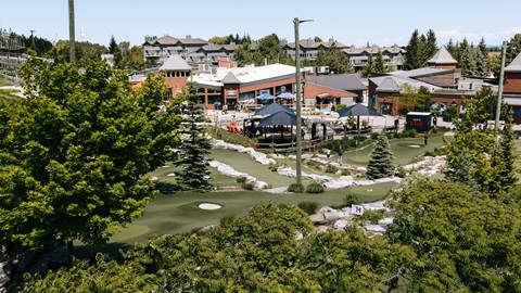 Aerial view of the Cascade Mini Putt grounds at Blue Mountain Resort