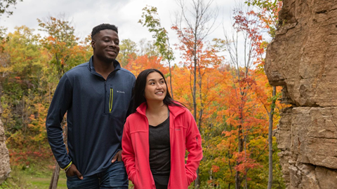 Couple walking on Blue Mountain hiking trail