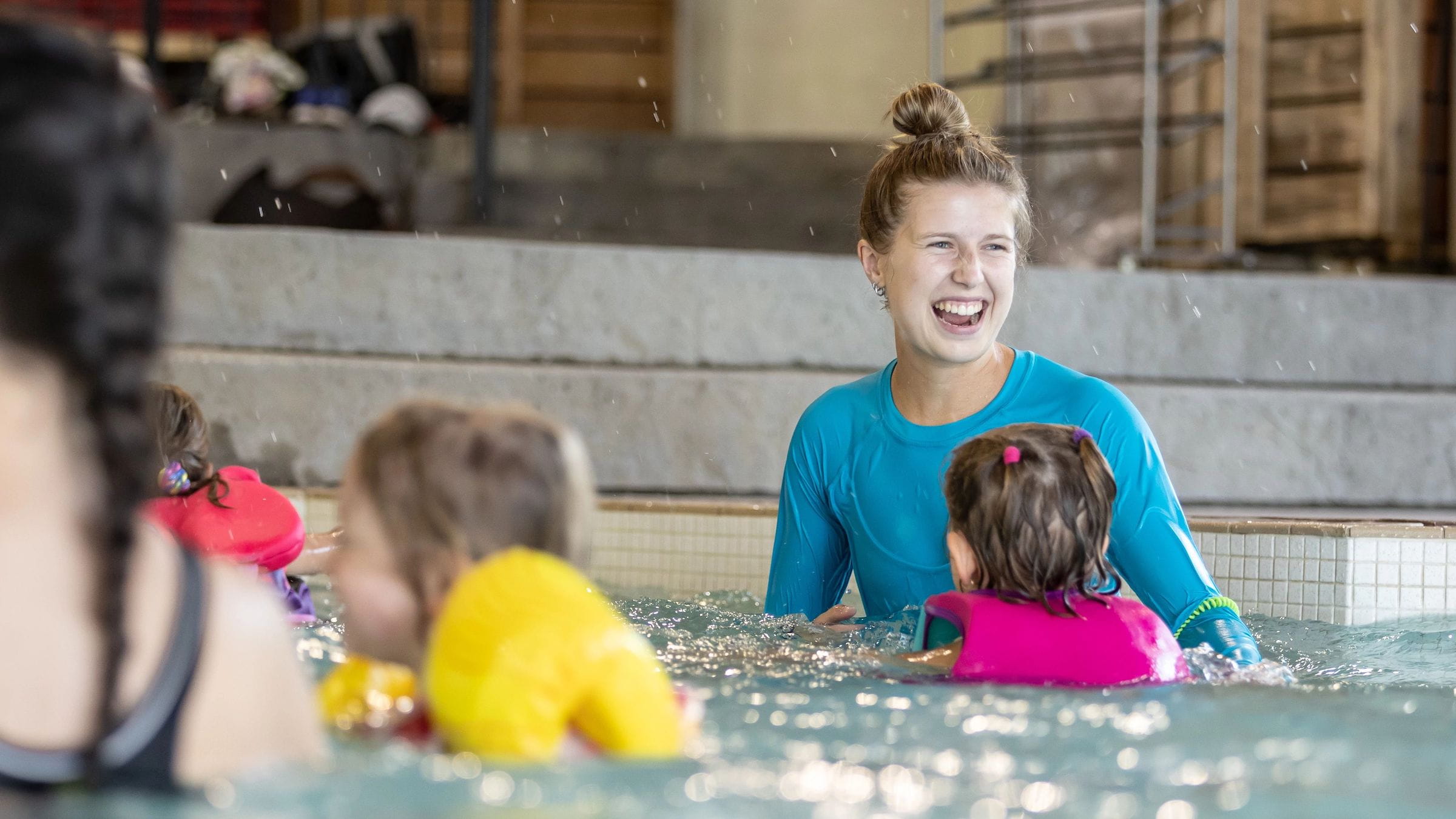 Woman and child in Plunge pool for Mountainside Camp