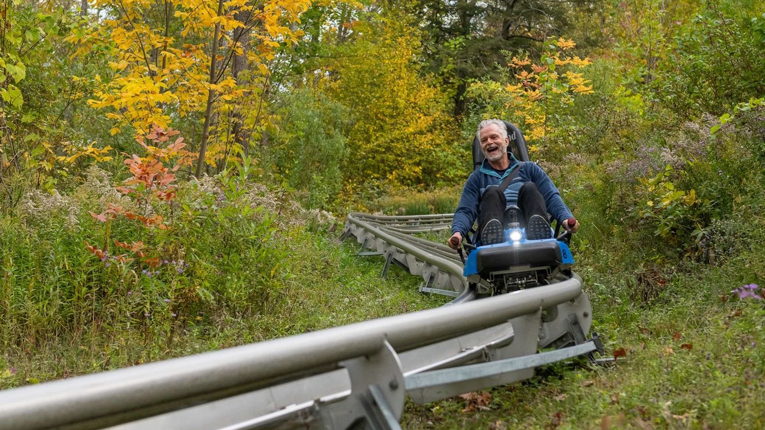 Man on Ridgerunner coaster at Blue Mountain Resort