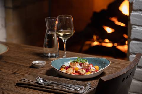 Scallops and Wine at The Pottery Restaurant