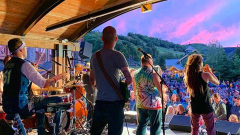 A band performing on the Subaru Stage at Blue Mountain Resort