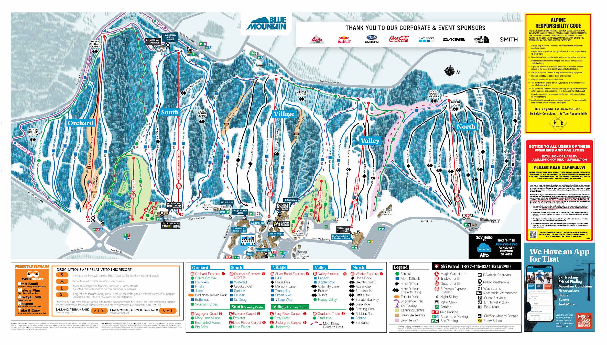 Blue Mountain Winter Season Trail Map 