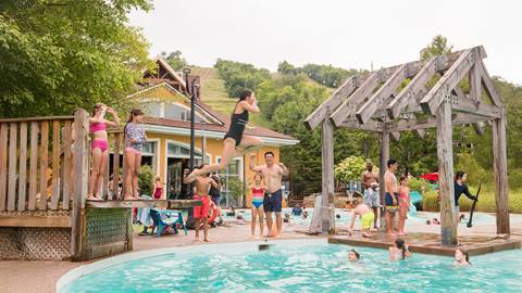 a group of people in a swimming pool