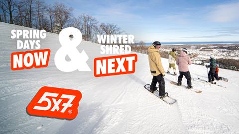 Spring days now & Winter shred next. Buy Now Ride Now with 5x7