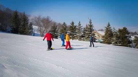 a group of people riding skis on top of a snow covered slope