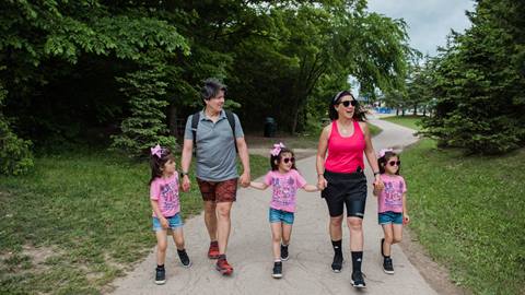 Family hiking on mountain