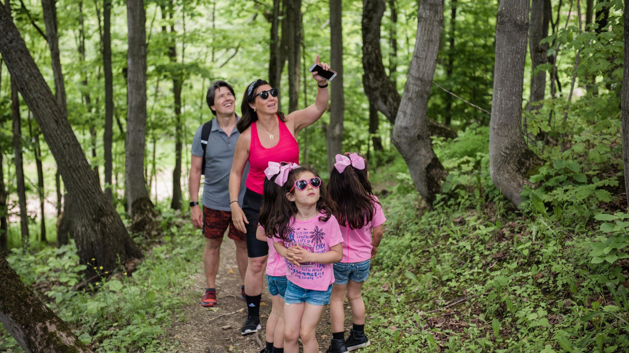 Family hiking on mountain