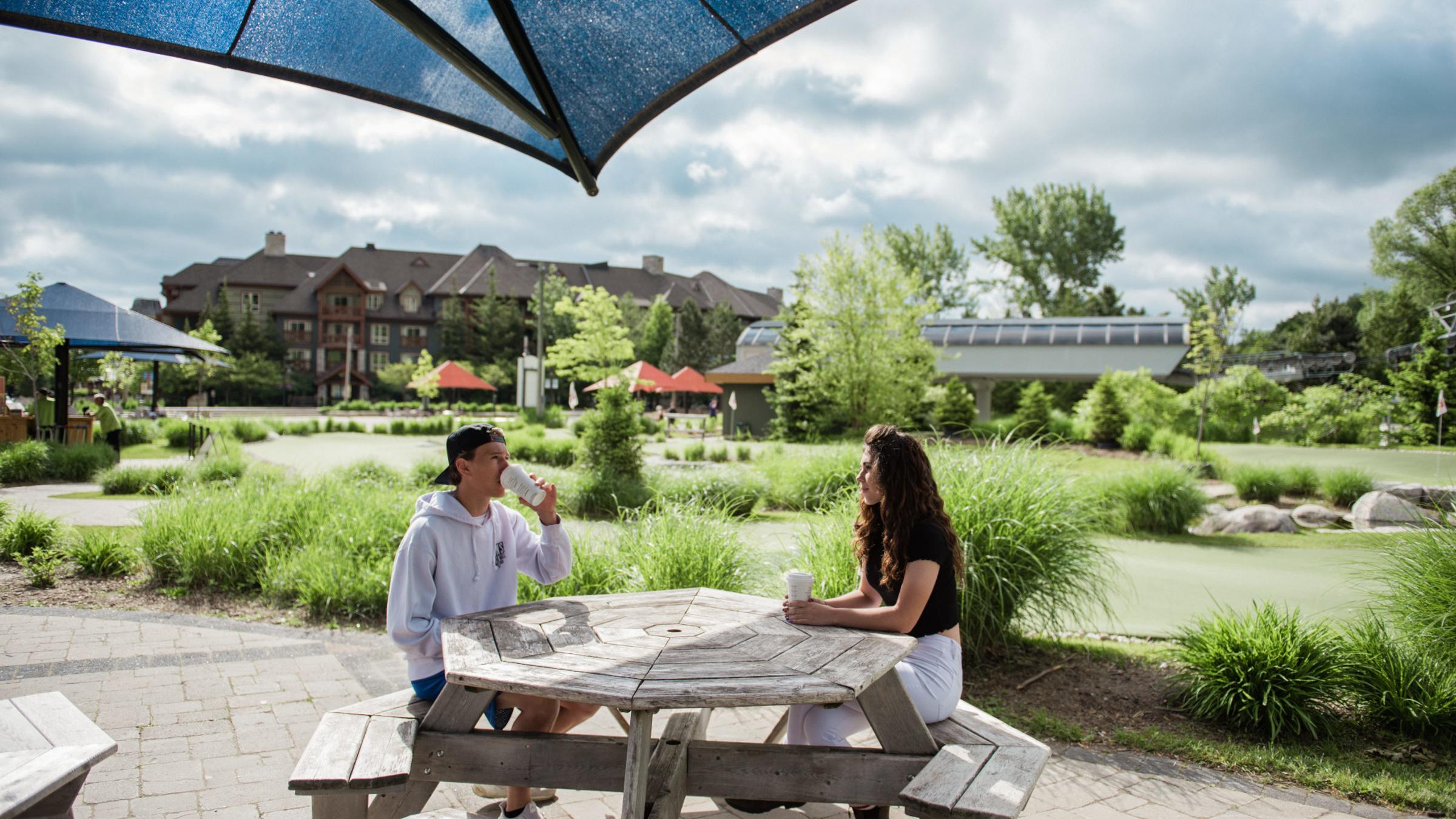 Young adults having coffee in the Village