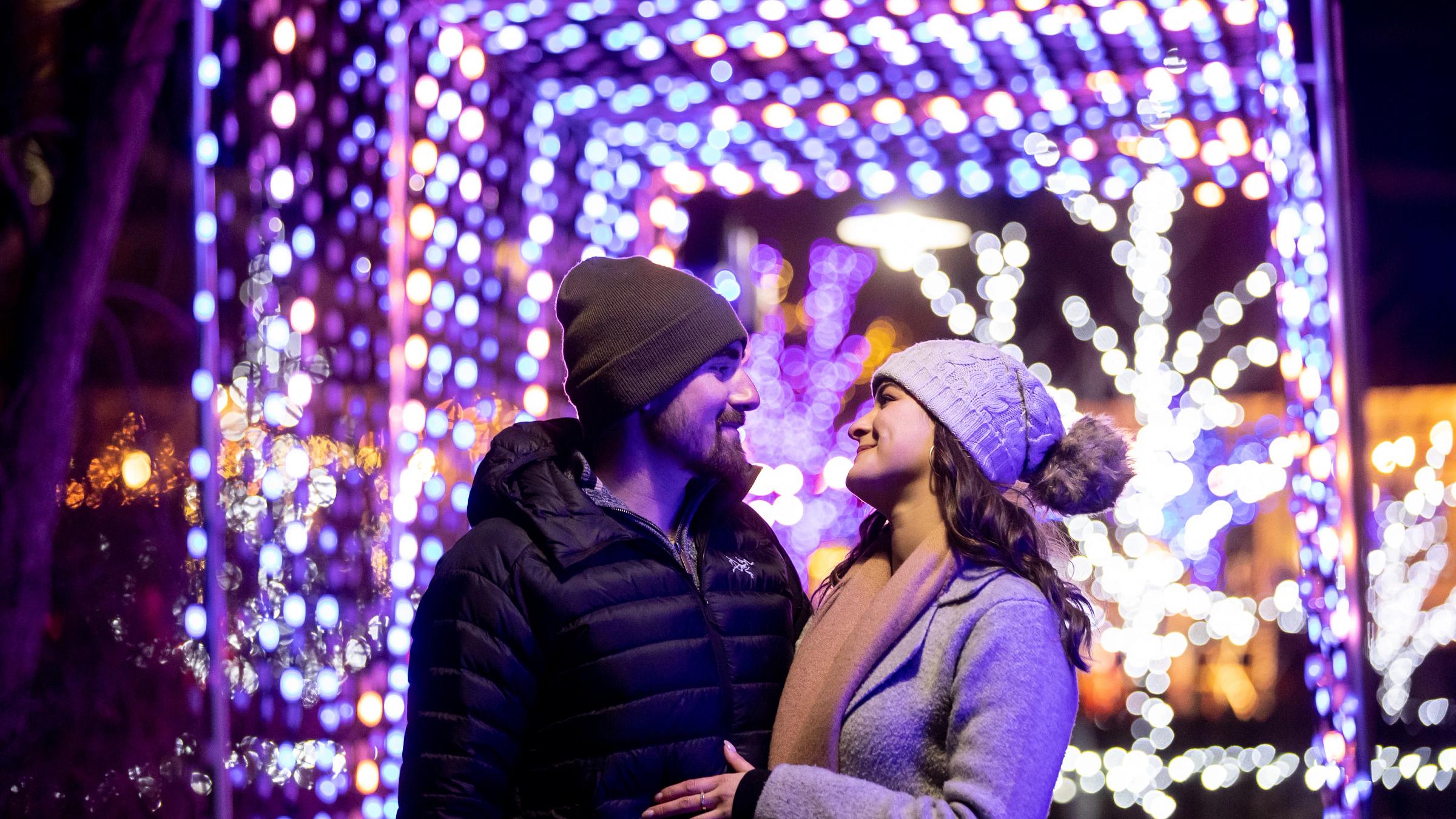 Enjoying lights in village