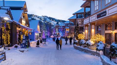 Winter in Blue Mountain Village at night