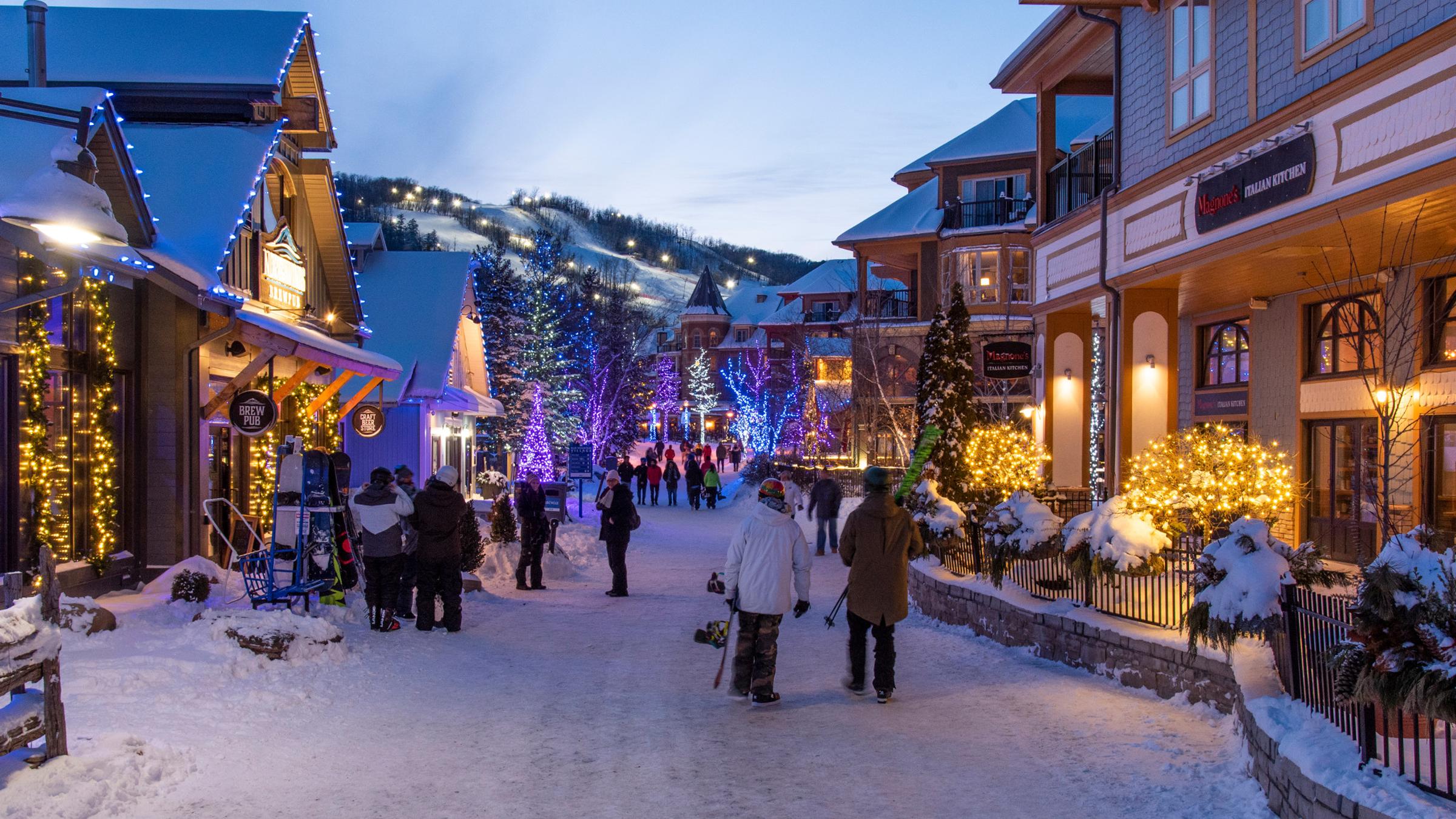 Winter in Blue Mountain Village at night