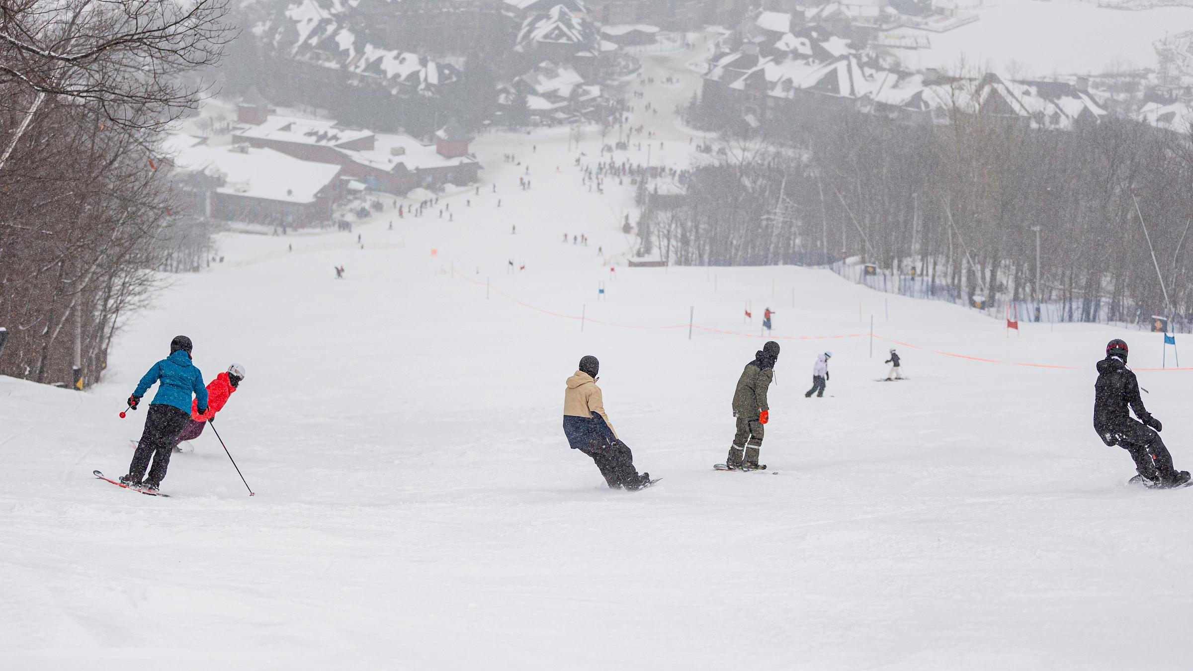 People Skiing and Snowboarding, People Skiing and Snowboarding